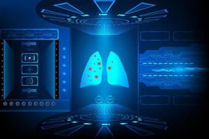 scanner infezione ricerca focolaio coronavirus nel polmone con ricerca tecnologia ai futuristico elemento interfaccia design digitale innovazione hi tech sfondo illustrazione vettoriale