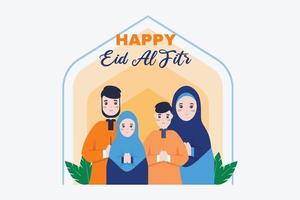 famiglia piatta eid al-fitr - eid mubarak vettore