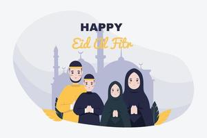 famiglia piatta eid al-fitr - eid mubarak vettore