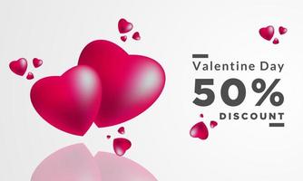 grande sconto sullo sfondo di san valentino con palloncino 3d a forma di cuore. vettore