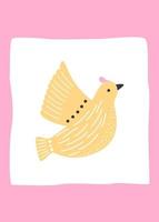 poster di pasqua con un uccello volante giallo su sfondo rosa. illustrazione vettoriale di una colomba della pace vintage.