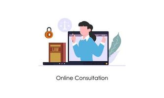 servizio online di consulenza legale, illustrazione vettoriale del sito Web dell'avvocato