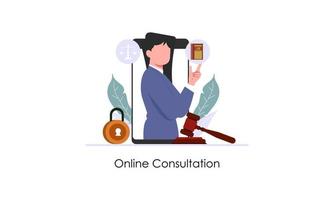 servizio online di consulenza legale, illustrazione vettoriale del sito Web dell'avvocato