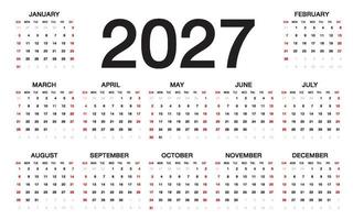 calendario 2027 modello vettoriale