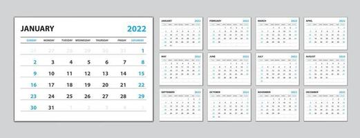 impostare calendario da tavolo 2022 anno, modello di calendario 2022 vettore