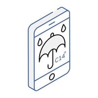 un'icona isometrica dell'app meteo mobile vettore