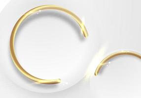 cerchi bianchi eleganti astratti e anello dorato 3d con effetto di illuminazione bagliore su sfondo pulito vettore