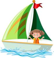 una bambina in barca a vela isolata vettore