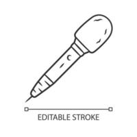 icona lineare del microfono. reportage televisivo. trasmissione di notizie. microfono professionale, dispositivo karaoke. illustrazione al tratto sottile. simbolo di contorno. disegno di contorno isolato vettoriale. tratto modificabile vettore