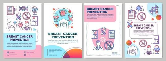 modello di brochure per la prevenzione del cancro al seno. salute delle donne. volantino, opuscolo, stampa depliant, copertina con illustrazioni lineari. layout di pagina vettoriali per riviste, relazioni annuali, manifesti pubblicitari