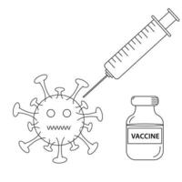 design in stile arte della linea del virus della vaccinazione. illustrazione della vaccinazione vettore