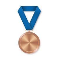 medaglia di bronzo allo sport per i vincitori con nastro azzurro vettore