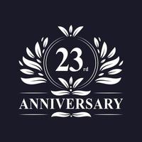 Logo dell'anniversario di 23 anni, lussuosa celebrazione del design del 23° anniversario. vettore