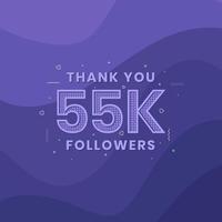 grazie 55k follower, modello di biglietto di auguri per i social network. vettore