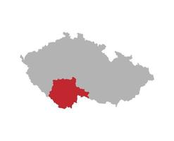 mappa ceca con evidenziazione rossa della regione della Boemia meridionale vettore