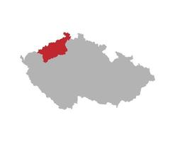 mappa ceca con evidenziazione rossa della regione di usti nad labem vettore