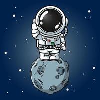 simpatico astronauta in piedi sulla luna vettore
