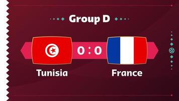 tunisia vs francia, calcio 2022, girone d. partita di campionato mondiale di calcio contro squadre intro sfondo sportivo, poster finale della competizione di campionato, illustrazione vettoriale. vettore