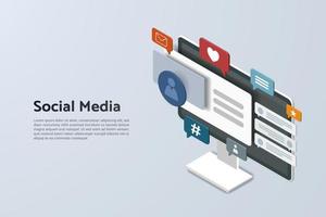 piattaforma di social media con icone dei social media comunicazione sociale online. vettore