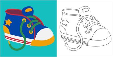 scarpe per bambini carine adatte per l'illustrazione vettoriale della pagina da colorare dei bambini