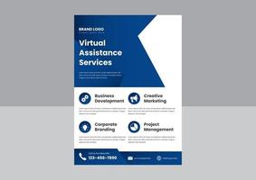 progettazione di volantini poster servizio assistente virtuale. volantino del servizio virtuale di inserimento dati. il tuo modello di poster del servizio di assistente virtuale vettore