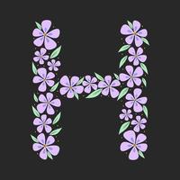 alfabeto botanico floreale. lettera monogramma vintage disegnata a mano h. lettera con piante e fiori. scritte vettoriali isolate su bianco