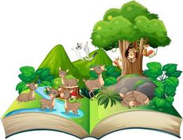 libro con scena di animali nella foresta vettore