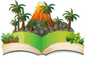 libro con eruzione del vulcano vettore