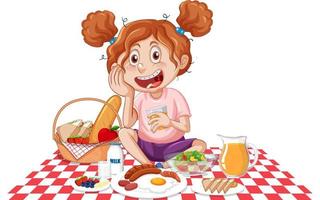 una ragazza che fa un cartone animato da picnic vettore