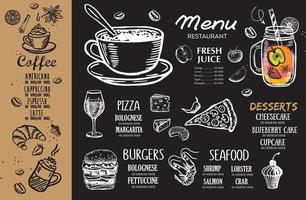 menu del ristorante, design del modello... volantino alimentare. stile disegnato a mano. illustrazione vettoriale. vettore