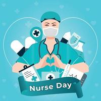 medico e infermiere che fanno il cuore con la mano. illustrazione vettoriale del giorno del medico e dell'infermiere con icone mediche.
