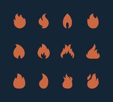 collezione di icone printfire. set di icone di fiamme di design piatto. falò moderno e minimalista, illustrazione di fiammata. vettore