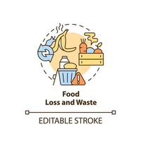 icona del concetto di perdita e spreco di cibo. sfide per raggiungere la sicurezza alimentare astratta idea linea sottile illustrazione. disegno di contorno isolato. tratto modificabile. vettore