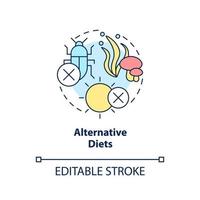 icona del concetto di diete alternative. ambiente compatto. la sicurezza alimentare si avvicina all'illustrazione della linea sottile dell'idea astratta. disegno di contorno isolato. tratto modificabile. vettore