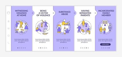 modello di onboarding viola e bianco sopravvissuti al trauma infantile. sito Web mobile reattivo con icone concettuali lineari. procedura dettagliata della pagina web in 5 schermate. vettore