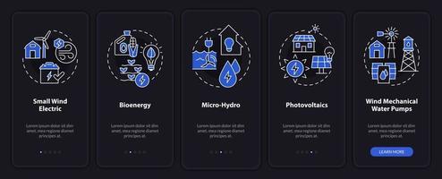 tecnologia di elettrificazione modalità notturnaonboarding schermo dell'app mobile. procedura dettagliata 5 passaggi pagine di istruzioni grafiche con concetti lineari. ui, ux, modello gui. vettore