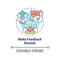 crea un'icona del concetto di round di feedback. illustrazione di linea sottile di idea astratta di coinvolgimento dei dipendenti. scambio di commenti positivi. disegno di contorno isolato.