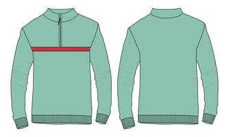 giacca a maniche lunghe tecnica moda schizzo piatto illustrazione vettoriale modello colore verde viste anteriore e posteriore. bomber mock up cad facile da modificare e personalizzabile.