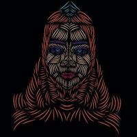 donna araba islamica musulmana linea pop art potrait logo design colorato con sfondo scuro. sfondo nero isolato per t-shirt vettore