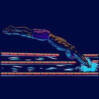 uomo nuoto linea pop art potrait logo design colorato con sfondo scuro. illustrazione vettoriale astratta del nuotatore
