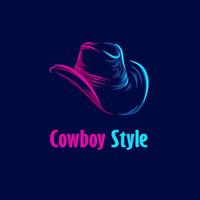 cappello da cowboy linea pop art potrait logo design colorato con sfondo scuro. illustrazione vettoriale astratta.
