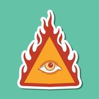 illustrazione di doodle dell'annata dell'occhio di fuoco del triangolo disegnato a mano per il poster degli adesivi del tatuaggio ecc vettore