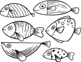 collezione disegnata a mano pesce doodle bambini illustrazione per adesivi poster ecc vettore