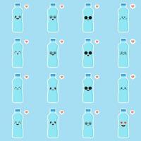 simpatico e kawaii personaggio dei cartoni animati di acqua minerale. bottiglia d'acqua divertente. concetto per una sana alimentazione e bere acqua minerale. illustrazione vettoriale dal design piatto, emoji semplici e design di emoticon