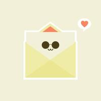 carino e kawaii sorridente busta felice, lettera di carta. vettore piatto personaggio dei cartoni animati illustration.isolated su sfondo bianco. concetto di carattere busta. lettera d'amore per San Valentino