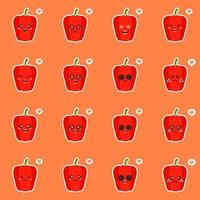 paprika rossa carina e kawaii. concetto di cibo sano. peperone con emoticon emoji. personaggi dei cartoni animati per bambini libro da colorare, pagine da colorare, stampa t-shirt, icona, logo, etichetta, toppa, adesivo, vegano vettore