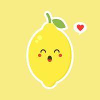 espressioni felici di personaggi di limone divertenti e kawaii. fumetto illustrazione vettoriale isolato su sfondo colorato. divertenti personaggi di limone, mascotte, emoticon.