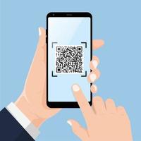 concetto di illustrazione vettoriale di scansione del codice qr, le persone usano lo smartphone e scansionano il codice qr per il pagamento e tutto il resto