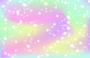 sfondo fantasia arcobaleno. illustrazione olografica in colori pastello. cielo di unicorno multicolore luminoso con stelle. vettore. vettore
