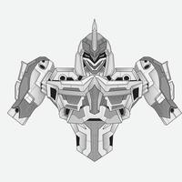 contorno disegnato a mano robot cavaliere guerriero cyborg sullo sfondo, perfetto per il design di t-shirt, adesivi, poster, merchandising e logo e-sport vettore